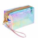 HRX Package Clear Iridescent Holographic Makeup Bag, 1pcs Travel Cosmetic Pouches with Zipper Toiletry Organizer Case for Purse Diaper Beach Bag
