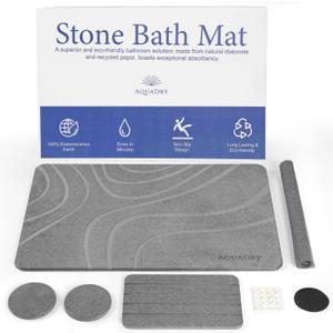 AquaDry Stone Bath Mat - Diatomaceous Stone Shower Mat, Ultra-Absorbent, Non-Slip, Eco-Friendly Large Stone Bath Mat, Diatomaceous Earth Bath Mat Large for Bathroom (Slate)