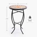 VONLUCE Mosaic Side Table and Plant Stand, 21" Round End Table with 14" Ceramic Tile Top, Indoor & Outdoor Accent Table, Porch Patio Furniture, Entryway & Coffee Table for Home & Garden, Maple, 14 14 21.5 in.