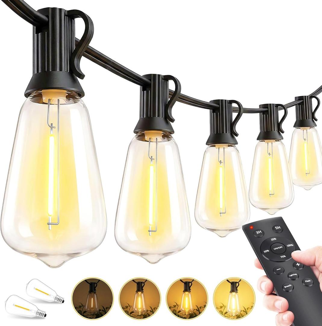 Outdoor Lights String Patio Outside - 100ft 30M LED Waterproof Light - Hanging Lighting ST38 Shatterproof Edison Bulb Deck Backyard Gazebo Balcony Party Bistro Cafe Pergola Garden Yard Porch Dimmable