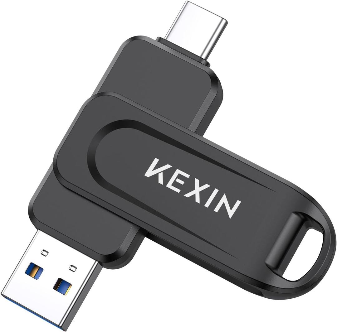KEXIN 128GB USB C Flash Drive Dual Thumb Drive 100MB/s Swivel USB-A & Type-C USB Drive 3.0 Memory Stick for Smartphone Tablet iPhone 15/16 Car Game Console, 128GB Black