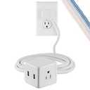 Cordinate 3-Outlet Extension Cord Cube with 2 USB Ports (2.4 AMPS), 5 Ft Braided Cord, Power Strip, Outlet Extender, Space-Saving Flat Plug, Perfect for Home or Office Decor, White, 55355