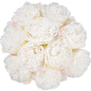 U'Artlines 20 Heads Artificial Peony Silk Flower Leaf Home Office Wedding Party Festival Bar Decor (Cream White)