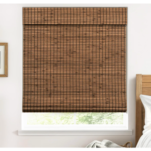 UNISHADES Cordless Bamboo Roman Shades for Windows, 100% Blackout Backing Fabric for Light Blocking, 21" W × 64" H - Penang Teak