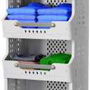 Laundry Basket with Wheels,Rolling Folding Laundry Hamper, Utility Cart,Kitchen storage Cart,Stackable Storage Bins Open Front,Dirty Clothes Hamper,Plastic Laundry Room Organization