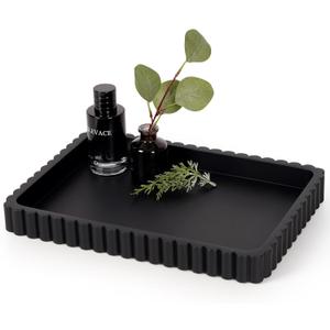 Concrete Decorative Tray for Coffee Table Decor, 14" Coffee Table Tray Ottoman Tray Table Centerpieces, Rectangular Modern Decorative Trays for Home Decor, Living Room, Entry, Black (14" x 10" x 1.5")