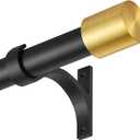 Modern Drapery Curtain Rod, 36 to 72 Inch, Brushed Gold End Cap Finials, 1" Wall and Ceiling Mount Window Treatment