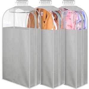MISSLO 10" Gusseted Garment Bags for Hanging Clothes 40" Clear Suit Bags for Closet Storage Suits Cover Coat Protector, 3 Packs, Grey