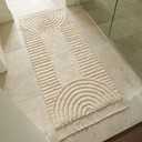 KIBAGA Boho Bathroom Rug with Tassels - Soft, Washable, Non-Slip Cotton Mat - Perfect 2x4.3 ft. Size to Enhance Modern Home Decor (2' x 4'4" (Rectangular), Boho Cream)