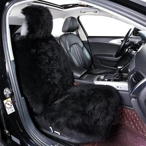 AOGELAN Fluffy Sheepskin Car Seat Cover Long Wool Front Seat Cover Black