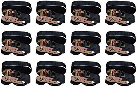 Amazon Basics 1" x 15ft Ratchet Tie Downs, 500 lbs Load Cap, 1500 lbs Break Strength, Black, 12-Pack