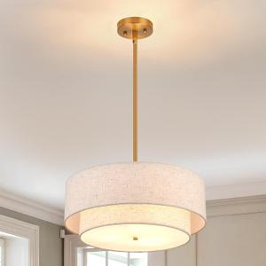 3-Light Drum Chandeliers 18 Inch Fabric Pendant Light Fixture Modern Dining Room Light Fixture for Dining Room Kitchen Bedroom Foyer Hallway Entryway