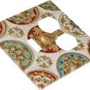 Boho Luxury Gold Embossed Moroccan Tile Print Wallplates 1 Toggle 1 Duplex Switch Plate Electrical GFCI Faceplate Decorative Light Switch Covers for Bathroom Kitchen Decor, 1 Toggle 1 Duplex / 4.6 X 4.5 IN