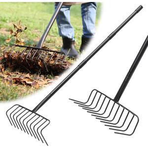 Garden Rake for Leaves, 60 Inch Heavy Duty Rakes for Lawns Yard Mulch Gathering, Metal Thatch with Adjustable Handle, Wide Bow Rake Head for Grass Deribs