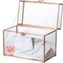 NCYP 9.8x5.6x7.7 Inches Glass Box with Foot for Wedding, Party Reception - Rose Gold Card Holder, Home Tabletop Copper Frame Terrarium, Centerpiece, Handmade (Glass Box Only, No Slot, No Lock)