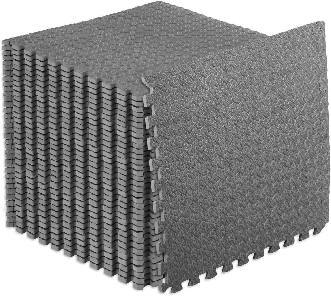 ProsourceFit Exercise Puzzle Mat -inch, EVA Interlocking Foam Floor Tiles for Home Gym, Workout Equipment, Kids Play Areas, Grey, 144 SQ FT - 36 Tiles