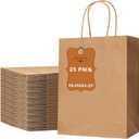 EwayEcos 25 Pack 10.5x8x4.25 Inch Brown Kraft Paper Bags with Handles Bulk for Wedding Birthday Party Favors Grocery Retail Shopping Business Goody Craft Gift Bags Sacks