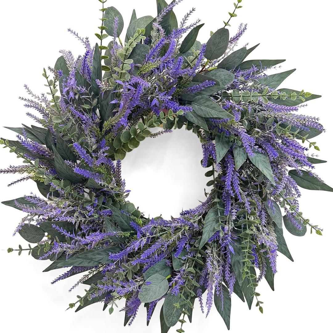 26 Inch Lavender Eucalyptus Wreaths for Front Door, Spring Summer Wreath,Large Eucalyptus Outdoor Wreath with Greenery Leaves for Porch,Wall,Holiday,Home Decor- Spring, Summer, Fall, All Seasons