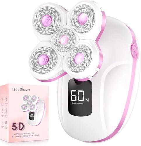Electric Razors for Women Legs, Rechargeable Rotary Painless Shaver for Legs Bikini Facial Hair Removal, Body Wet/Dry Razor Water Resistant Grooming Kit, Cordless Womens Trimmer for Grooming, Pink