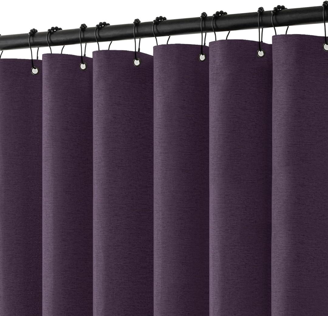 MIULEE Extra Long Linen Shower Curtain 84 Inch Long with 12 Metal Hooks Washable Heavy Fabric Curtain Set Waterproof Thick Cloth Shower Curtains for Bathroom Hotel Bathtub,72 x 84,Purple