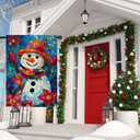 Christmas Garden Flags for Outside Winter Snowman Large Yard Flag, Stained Glass Style Seasonal Farmhouse Winter Xmas Holiday Outdoor Decor 28x40 Inch Double Sided