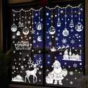 202Pcs Christmas White Window Clings Xmas Windows Stickers Snowflake Santa Claus Window Decal Reusable Double Sided Printed Self-Adhesive Windows Decoration for Xmas Holiday Winter Party 9 Sheets