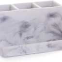 BINO | Multi Purpose 3 Compartment Organizer with Tray | Makeup Brush Holder Makeup Brush Organizer Holder Toothbrush Marble Bathroom Accessories (Matte Marble)
