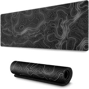 AQQA Large Mouse Pad Mat (35x17 in) Extended XXXL Gaming Mouse Pad with Non-Slip Rubber Base, Background Topographic Map Lines Contour Geographic for Gaming Office Laptop Computer Men Women (Black)