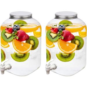 Lily's Home - 2 Gallon Beverage Dispenser with Lid and Spigot (Set of 2), BPA Free, Plastic Drink Dispenser for Water, Iced Tea, Juice, Lemonade - Party, Wedding, Event & Lemonade Stand Essentials