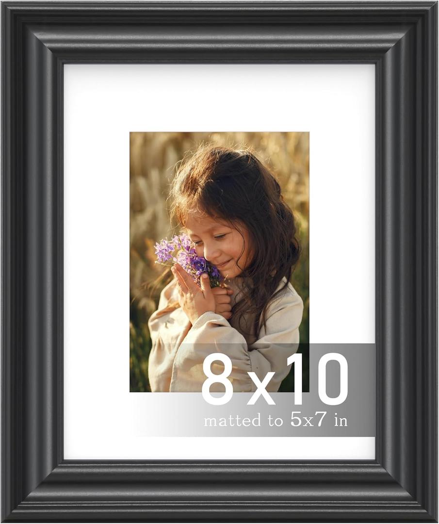 An&He 8x10 Picture Frame, Classic Wooden Style Frame with PS Cover for Home and Office Decor  Black