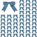 50 Pcs 3 Inches Grosgrain Ribbon Twist Tie Bows Dusty Blue Pretied Premade Craft Bows for Treat Bags Gift Wrapping Basket Wedding Baby Shower Brithday Christmas Party (Dusty Blue)
