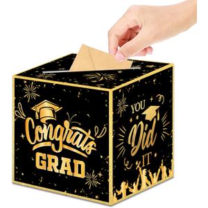 3 x Graduation Decorations 2026 Graduation Card Box Black Gold Congrats Grad Gifts Cardboard for Class of 2026 High School College Grad Party Decor 8.7 Inch