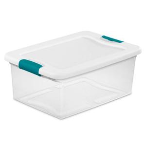 Sterilite+14948012+15+Quart+White%2fClear+Plastic+Storage+Box+With+Blue+Aquarium+Latches