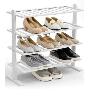 Varhomax White Shoe Rack, 4-Tier Bamboo Shoe Rack Organizer for Closet and Entryway, Thick Wooden Free Standing Shoe Shelf for Small Spaces, Sturdy & Versatile for Bedroom and Garage