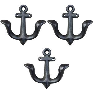 Nautical Anchor Design Wall Hooks Vintage Rustic Cast Iron Coat Hooks Rack Decorative Wall Mounted Antique Hanger (3 Pack)