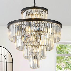 24" Modern Crystal Chandelier 15 Lights Black Pendant Light Fixture Luxury 5-Tier K9 Crystals Chandelier Contemporary Round Pendant Lighting for Dinning Room Living Room Foyer Kitchen