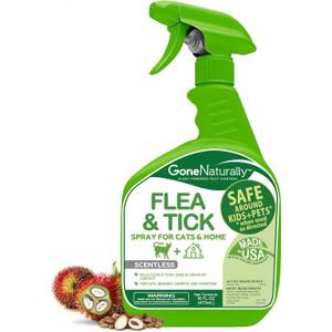 Flea and Tick Spray for Cats & Home Natural Flea and Tick Prevention for Cats Bed Bug & Multi-Insect Killer Scentless Plant-Based Formula Kills on Contact (16 oz)