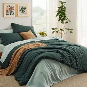 Bedsure King Size Comforter Set - 7 Pieces Forest Green King Bedding Set for All Seasons, Boho Contrasting Design Bed in a Bag with Comforter, Sheets, Pillowcases & Shams