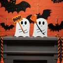 2PCS Halloween Wooden Tabletop Signs Spooky Ghost Centerpieces for Festive Table Decor Charming Halloween Kitchen Ornament for Party Decorations(bj02)