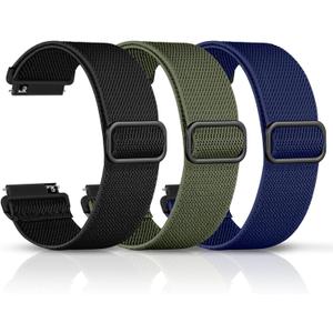 DaQin 3 Pack Nylon Watch Bands Compatible with 16mm 18mm 20mm 22mm Quick Release Watch Band, Adjustable Soft Stretchy Solo Loop Strap Elastic Braided Relacement Wristband for Men Women (Black/Navy Blue/Army Green)