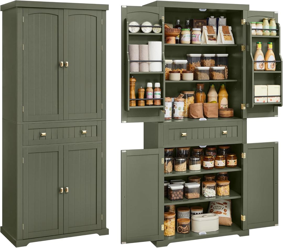 VASAGLE Pantry Cabinet, Freestanding Tall Cupboard with a Drawer, 15.7"D x 30"W x 71.7"H