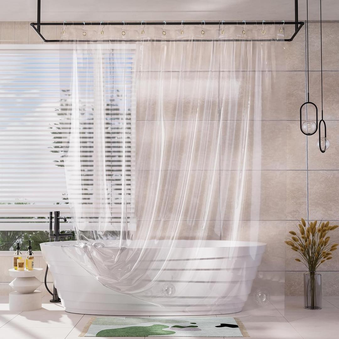 AmazerBath Shower Curtain Liner, 100% EVA Silky Soft Clear Heavy Duty Shower Curtain and Liner 2-in-1, 72x72 Luxury Plastic Weighted Bathroom Shower Liner, 12 Rustproof Grommets & 3 Heavyweight Stones