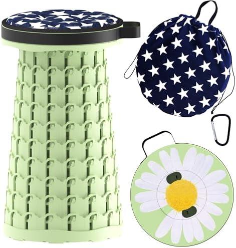 ALEVMOOM Upgraded Telescoping Collapsible Stool with Cushion, Folding Stool with Printing Portable Retractable Foldable Seat Max Load 600lbs for Adults Camping Fishing Outdoor