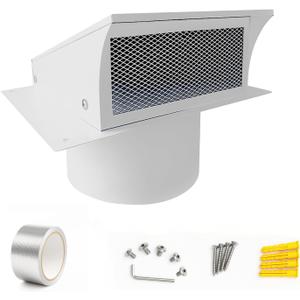 8 Inch Exterior Dryer Vent Cover Outside, Wall Vent Cover Outdoor Hooded Wall Vent with Backdraft Damper for Dryer Kitchen Bathroom Range Hood HVAC Duct Vent, Galvanized Steel (White)