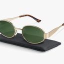 livho Retro Polarized Sunglasses - UV400 Protection, Oval Shape, Metal Frames - Matching Soft Case Inlcuded