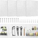 Peg Board, 1616Large Heavy Duty Metal Pegboard Panels with Frame White PegBoard Display 4 Packs Peg Boards for Walls, Display, Garage Tool Storage, Office Organization, Craft Room, Kitchen