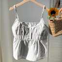 Women's Striped Button Front Flared Camisole Tops Shirred Spaghetti Strap Tank Top (S)