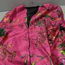 Women's Abstract Flowers Tri-button Crinkled Reversible Chinese Jacket (Hot Pink,S )