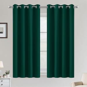 COSVIYA Grommet Blackout Room Darkening Curtains 54 inch Length 2 Panels,Thick Polyester Light Blocking Insulated Thermal Window Curtain Dark Green Drapes for Bedroom/Living Room,52x54 inches