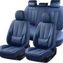 Coverado Car Seat Covers Full Set, Seat Covers for Cars, Front Seat Covers and Back Seats Cover, Car Seat Protector Waterproof, Nappa Leather Car Seat Cushion Universal Fit for Most Cars Blue